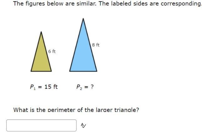 What is the perimeter of the larger triangle?-example-1