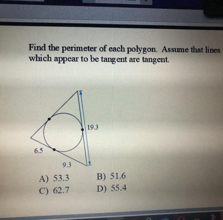 Find the perimeter of each polygon. Assume that lines which appear to be tangent are-example-1