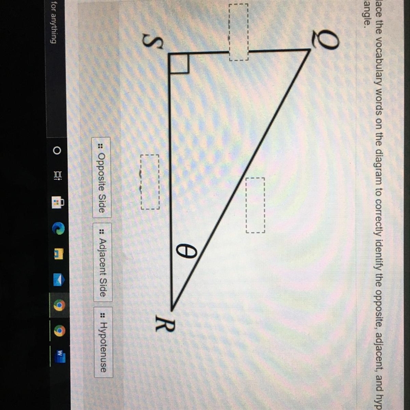 Place the vocabulary words on the diagram to correctly identify the opposite, adjacent-example-1