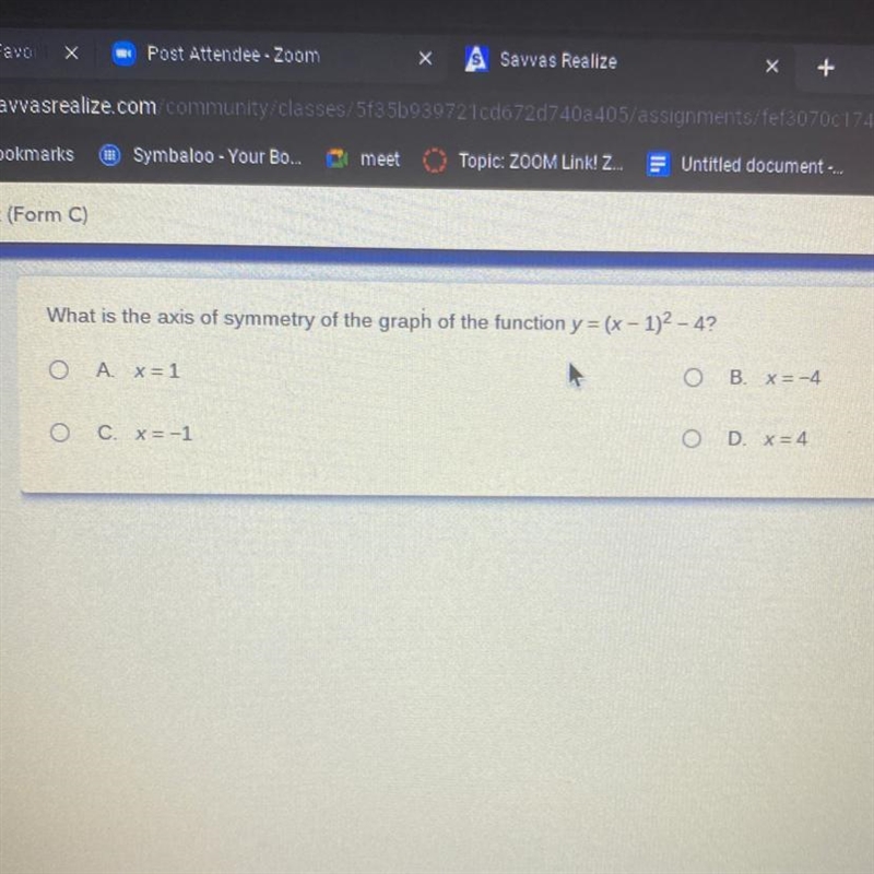 What is the axis of symmetry of the graph of the function y=(x-1)^2-4-example-1