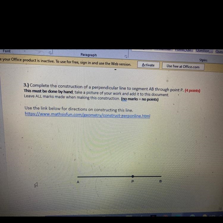 PLEASE HELP complete the construction a perpendicular line to segment AB through point-example-1