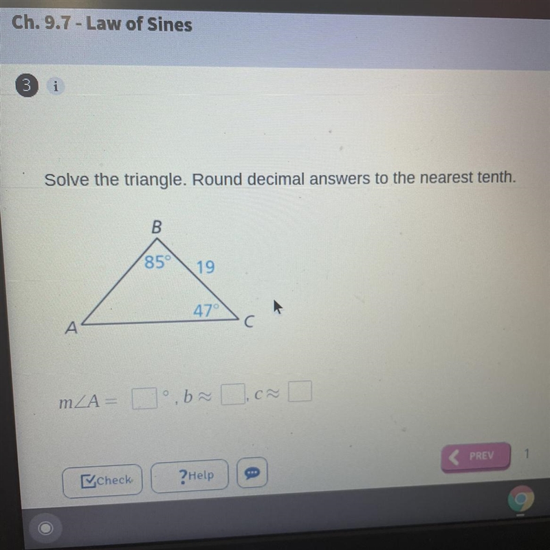 Solve the triangle. round decimal answers to the nearest 10th.-example-1