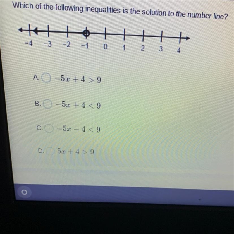 Which of the following inequalities is the solution to the number line?-example-1