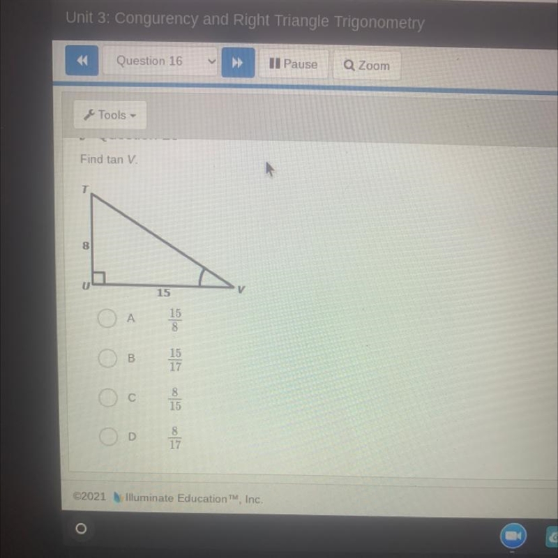 Find tan v for the traingle-example-1