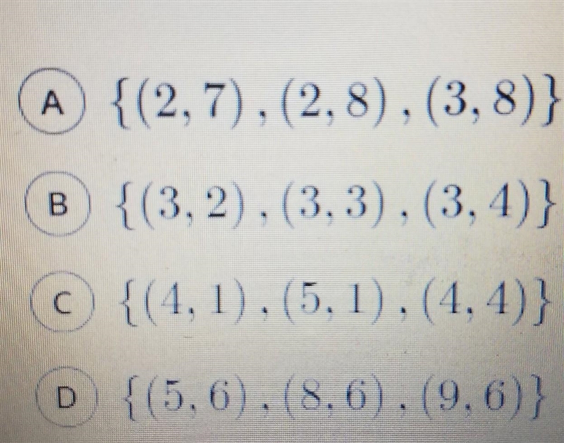 Which set of ordered pairs represents a function? ​-example-1