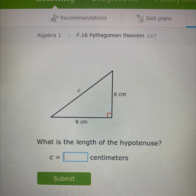 What is the length of the hypotenuse?-example-1