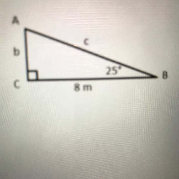 Choose each correct statement. 1. Sin A = b/c 2. Cos A = b/c 3. Tan A = b/8 4. M 5. m-example-1