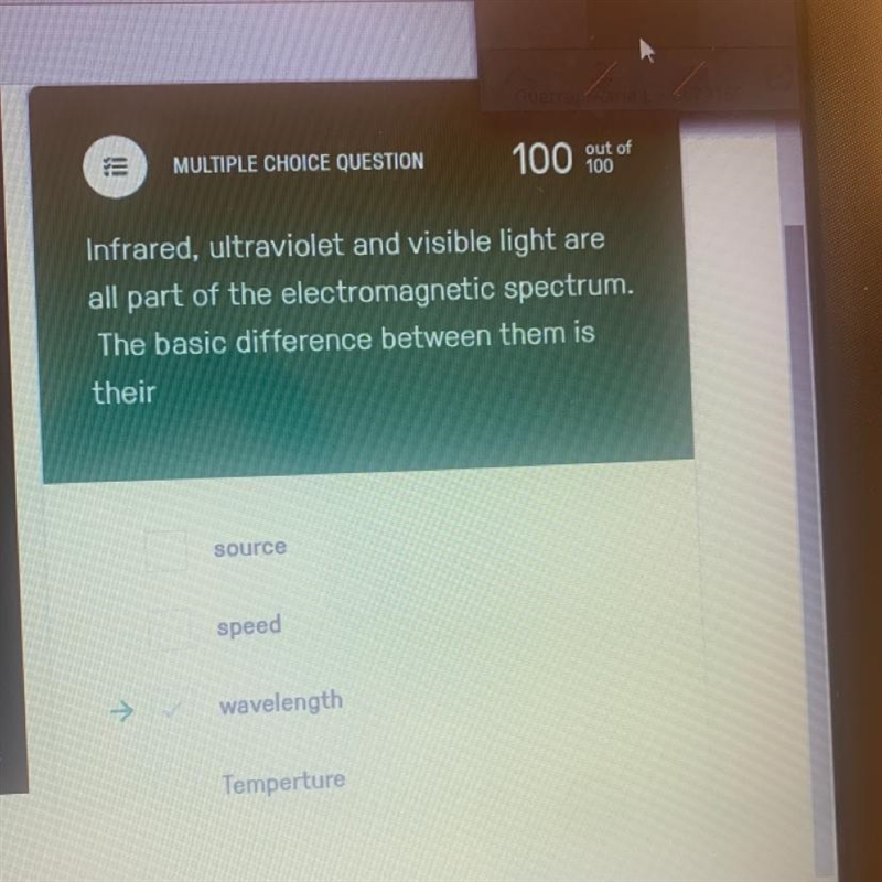 Infrared, ultraviolet and visible light are all part of the electromagnetic spectrum-example-1