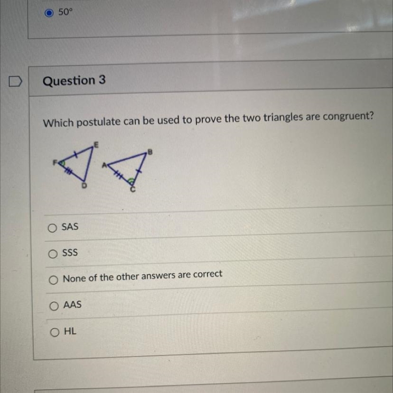 Which postulate can be used to prove the two triangles are congruent?-example-1