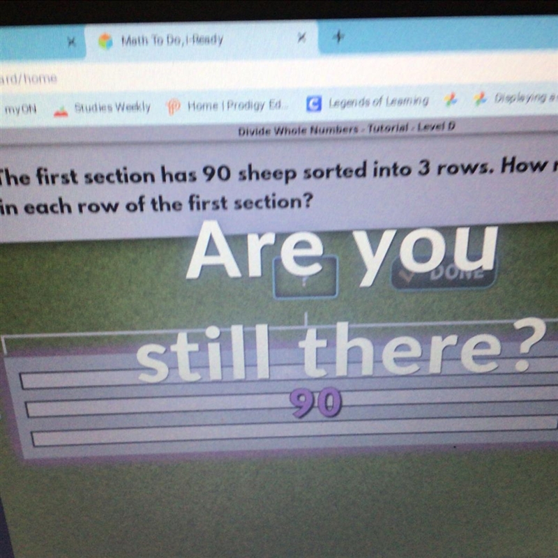 Divide Whole Numbers - Tutorial - Level U The first section has 90 sheep sorted into-example-1