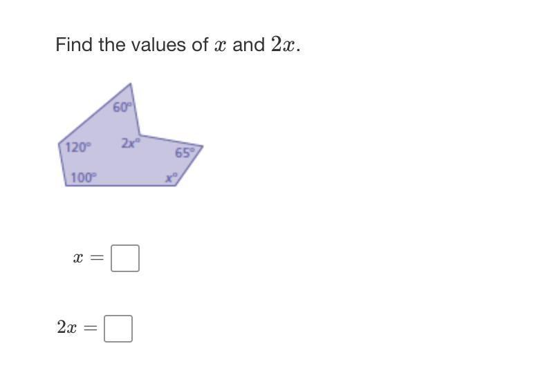 Find the value of x and 2x-example-1