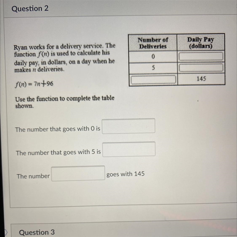 Help!!!!!, use f(n)=7n+96 to complete the table-example-1