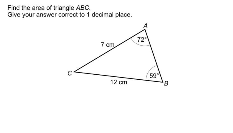 Find the area of triangle ABC. Give your answer correct to 1 decimal place.-example-1