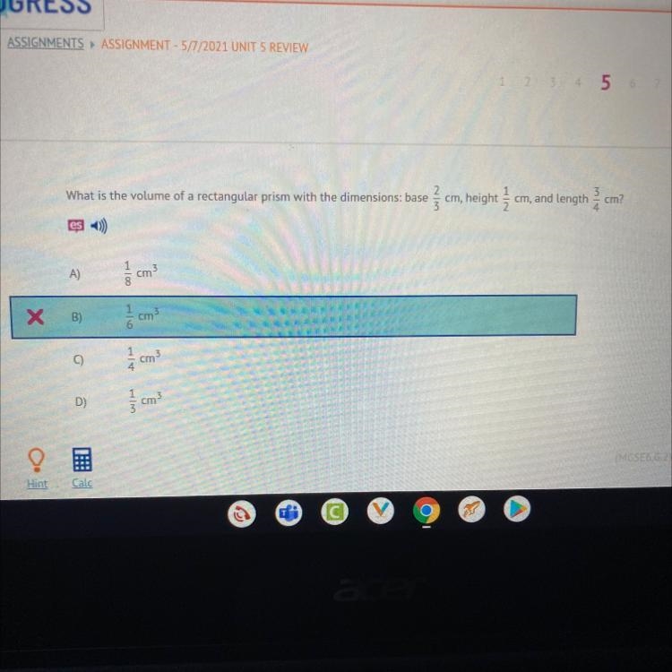 What is the volume of a rectangular prism with the dimensions, base 12 cm, height-example-1