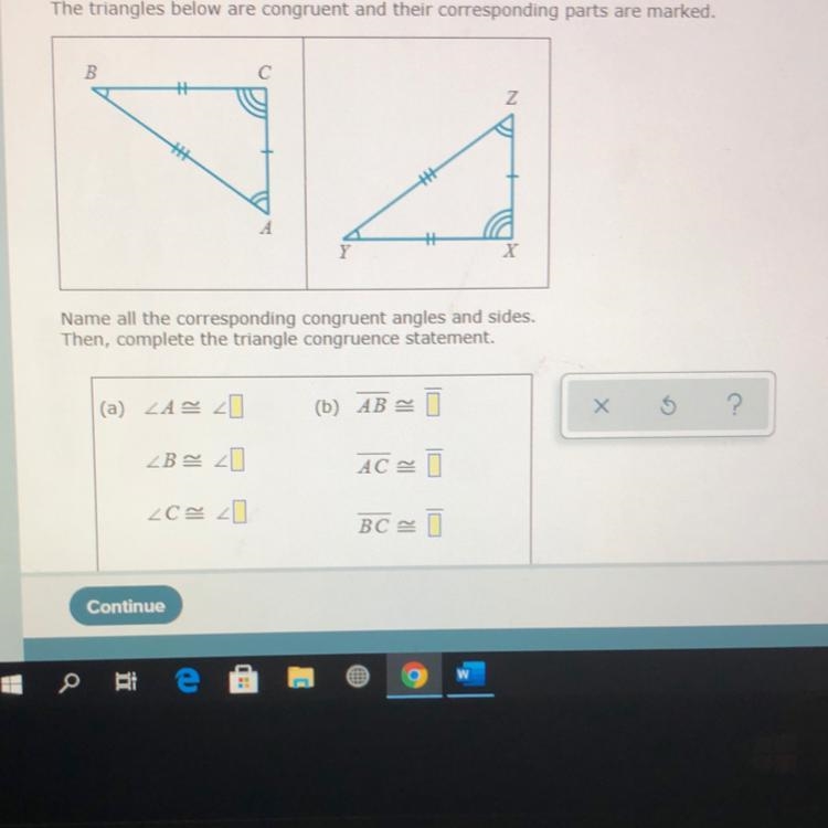 The triangles below are congruent and their corresponding parts are marked.-example-1