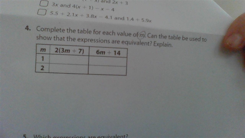 Complete the table for each value of m. an the table be used to show that the expression-example-1