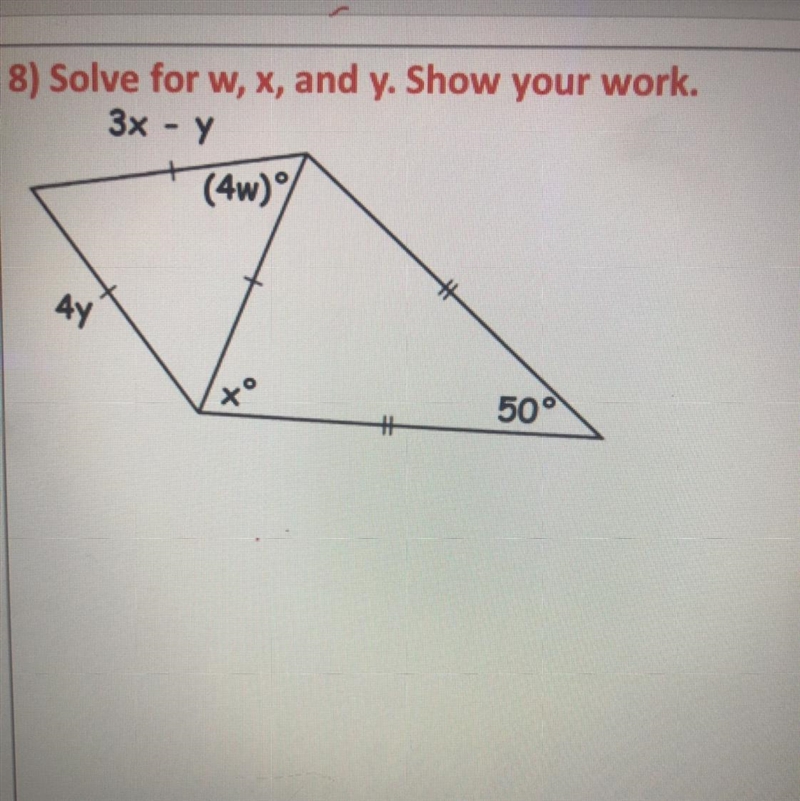 Solve for w, x, and y. Show your work.-example-1