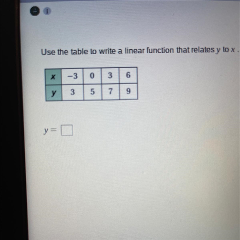 Use the table to write a linear function that relates y to x.-example-1