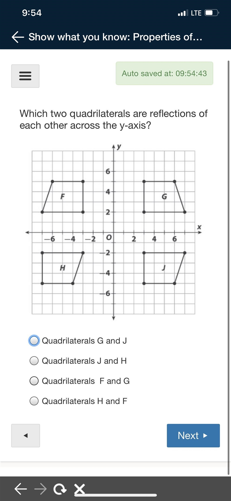 Which two quadrilaterals are reflections of each other across the y-axis? i forgot-example-1