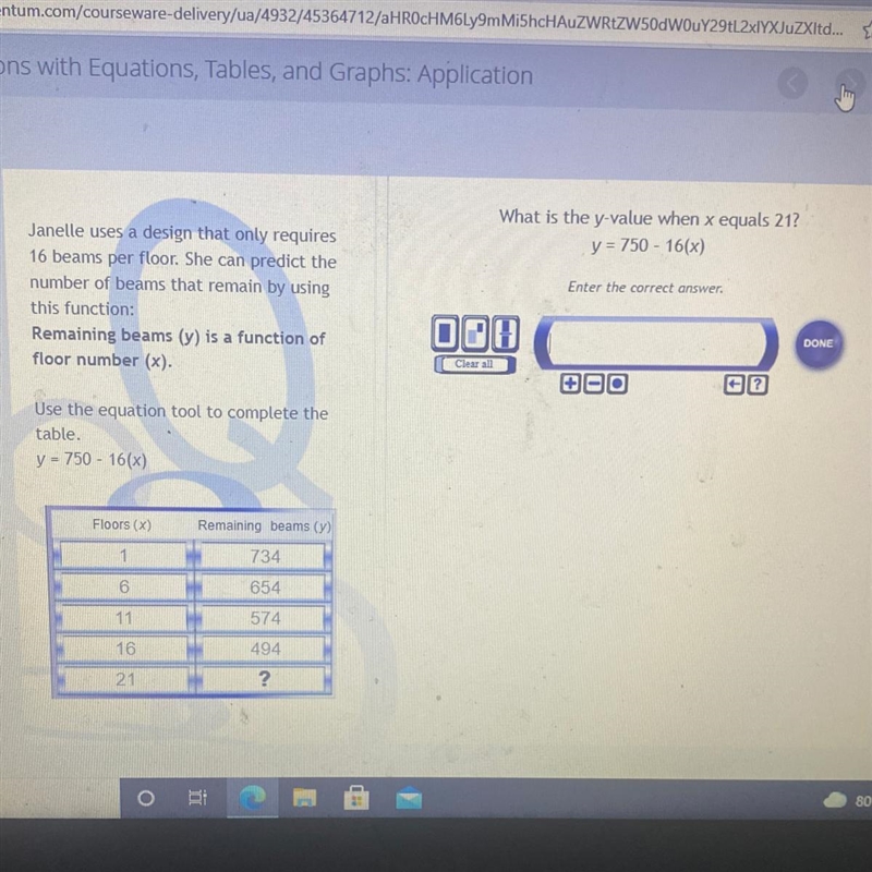 What is the y-value when x ec y = 750 - 16(x)-example-1