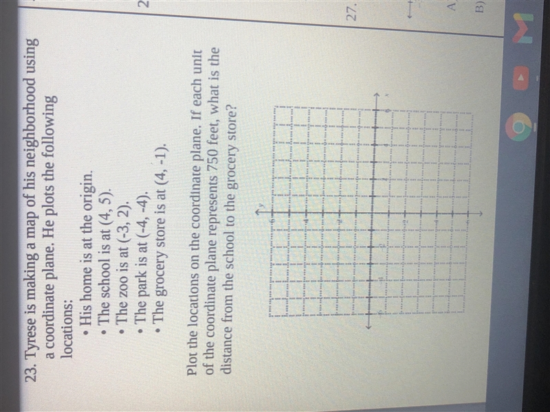 Tyrese is making a map of his neighborhood using a coordinate plane.-example-1