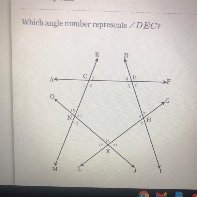 Which angle number represents ZDEC? B A с з 4 E 516 >> 1 2 15 N 14 13 8 H 11 12 10 K-example-1