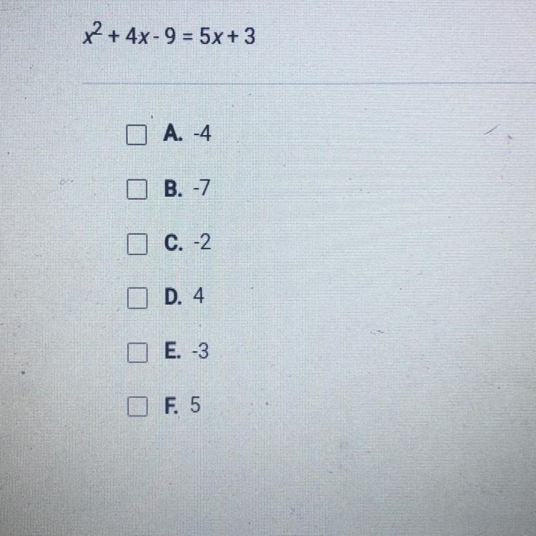 Which of the following are solutions to the equation below? Check all that apply. x-example-1