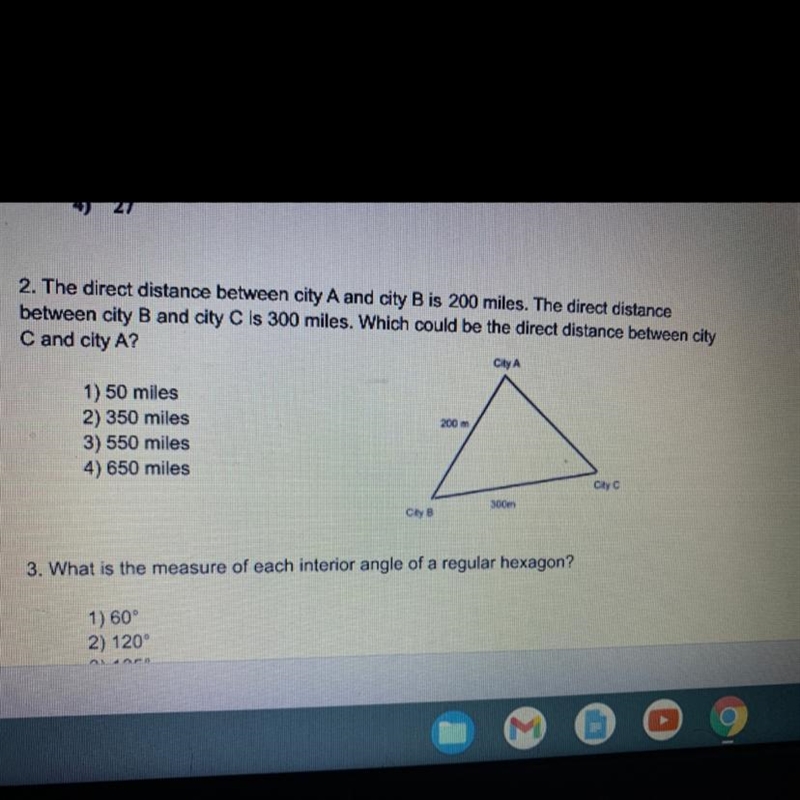 2. The direct distance between city A and city B is 200 miles. The direct distance-example-1