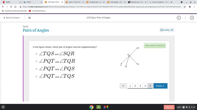 In the figure shown, which pair of angles must be supplementary-example-1