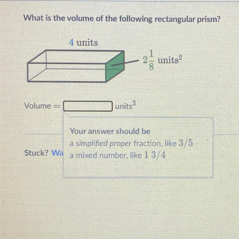 What is the volume of the following rectangular prism?-example-1