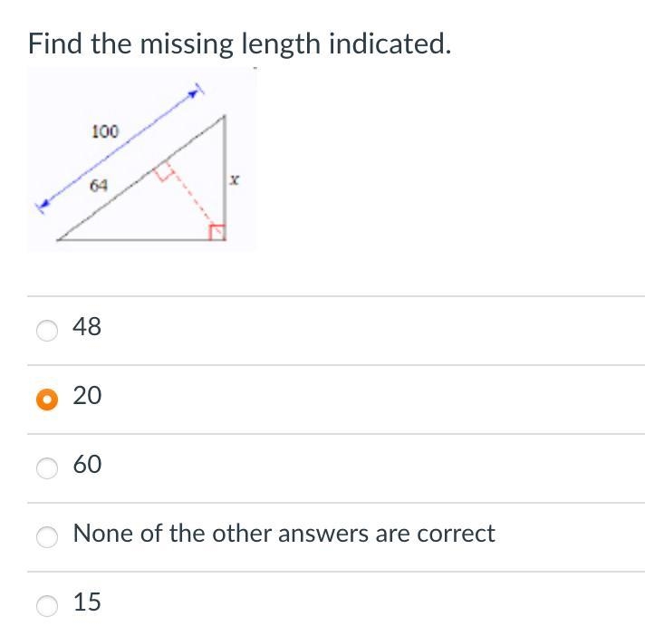 Find the missing length indicated! (100, 64, x )-example-1