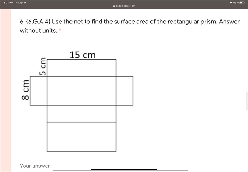 Use the net to find the surface area of the rectangular prism-example-1