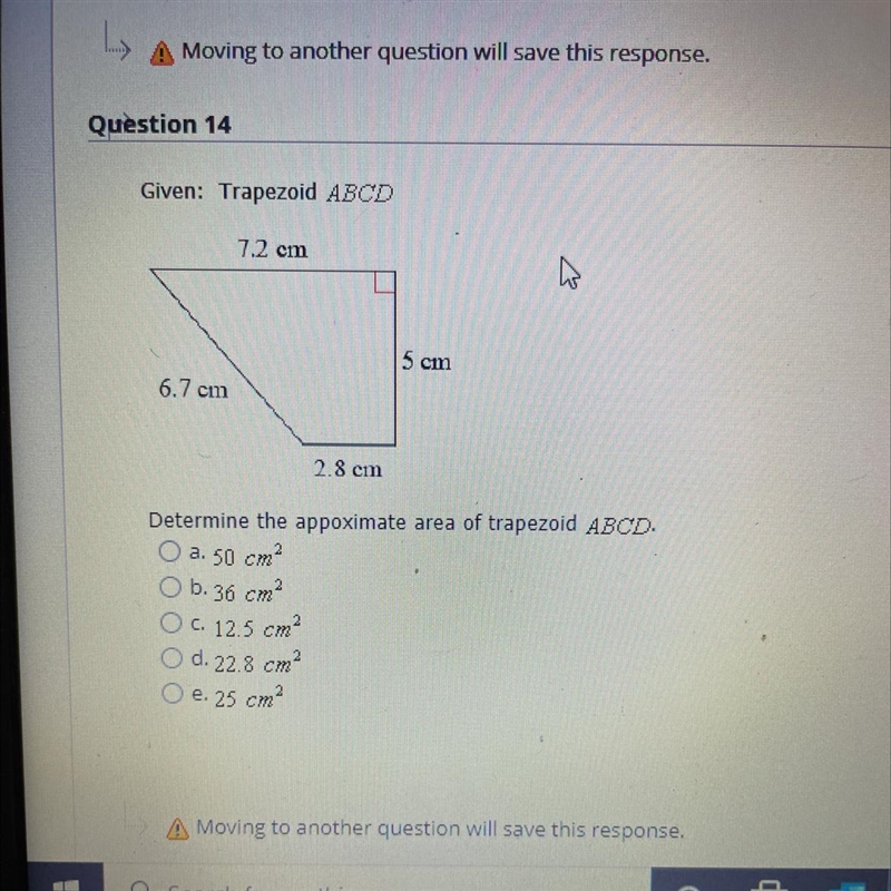 Determine the approximate area of trapezoid-example-1