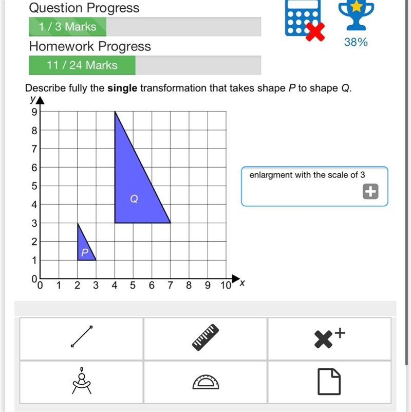 Describe fully the single transformation that takes shape P to Q-example-1