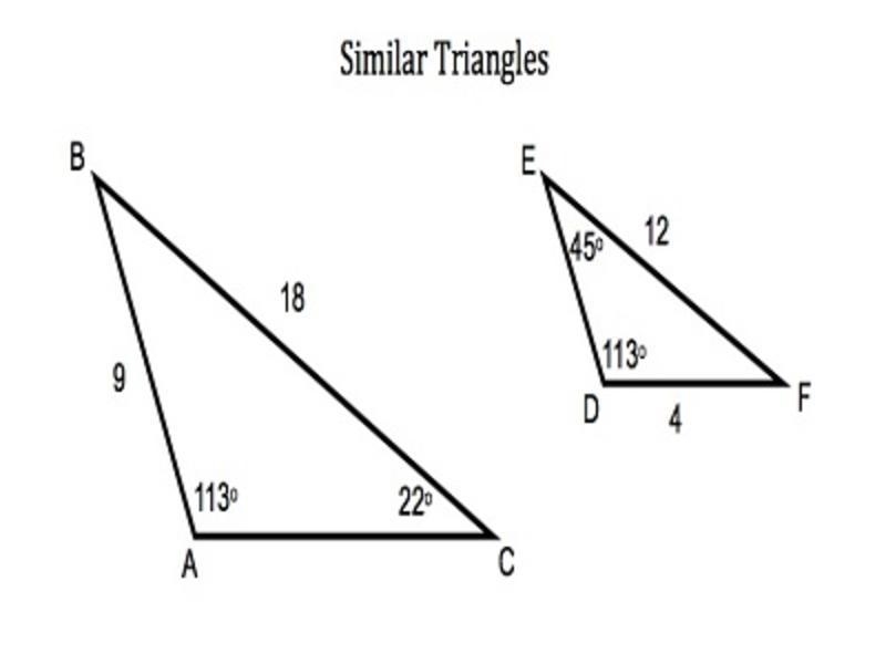 The triangles below are similar. Find the measure of ∠B and ∠F-example-1