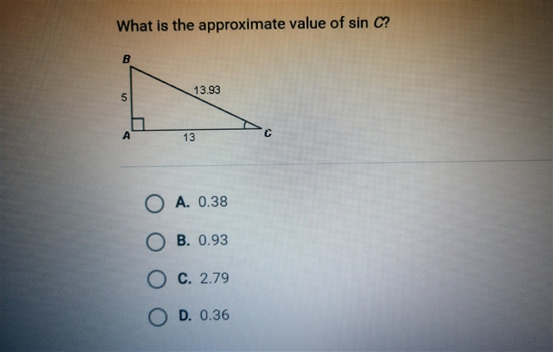 What is the approximate value of sin C?-example-1