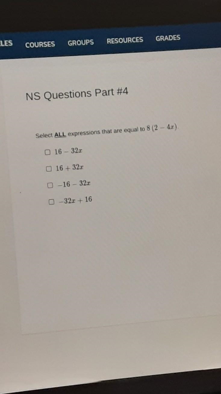 Select ALL expressions that are equal to 8 ( 2 - 4 r ) .​-example-1