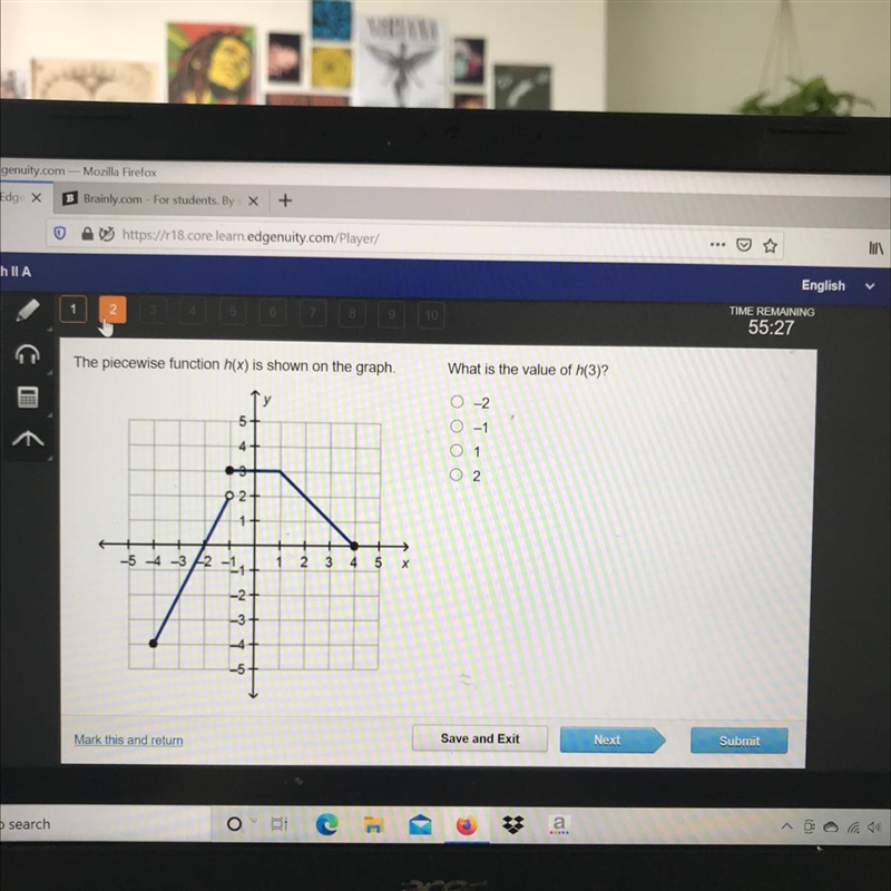 The piecewise function h(x) is shown on the graph. What is the value of h(3)? Pls-example-1