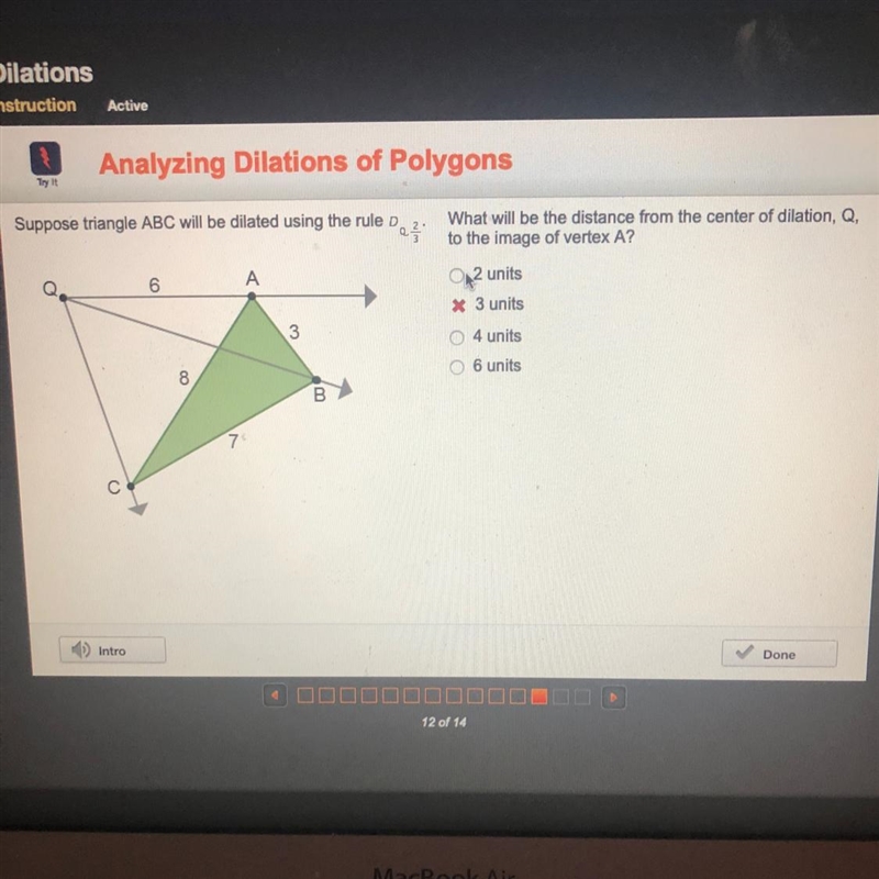 What will be the distance from the center of dilation, Q, to the image of vertex A-example-1