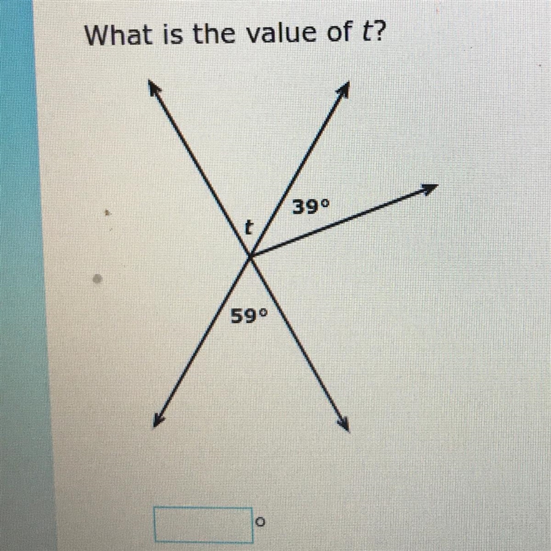 What is the value of t? 39 degrees t 59 degrees-example-1