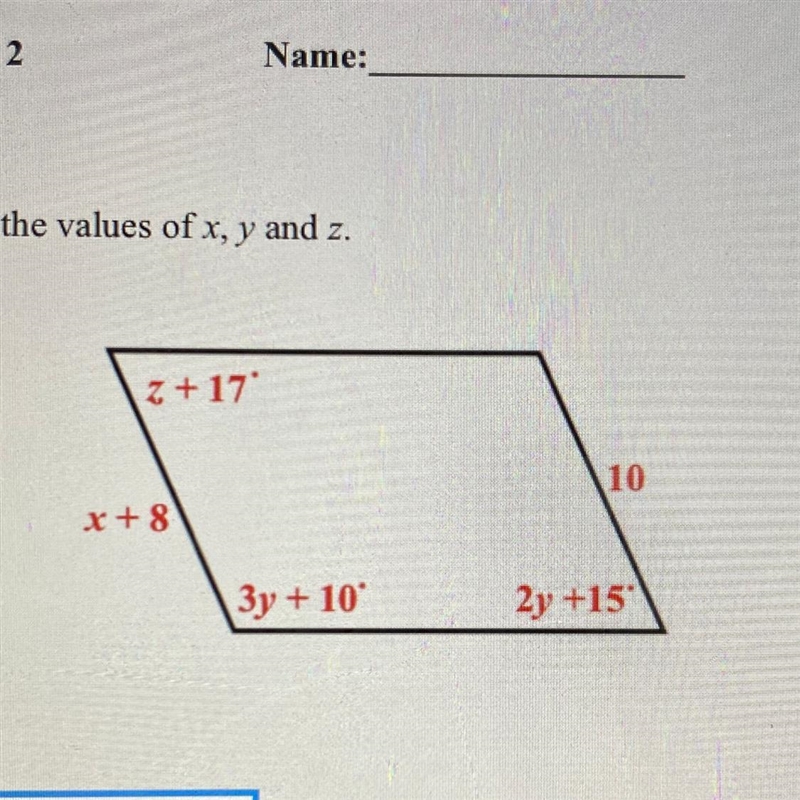 Find the values; is a parallelogram-example-1