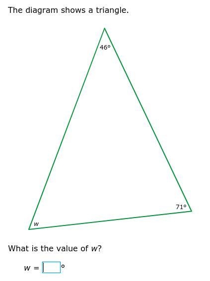 The diagram shows a triangle. What is the value of w?-example-1