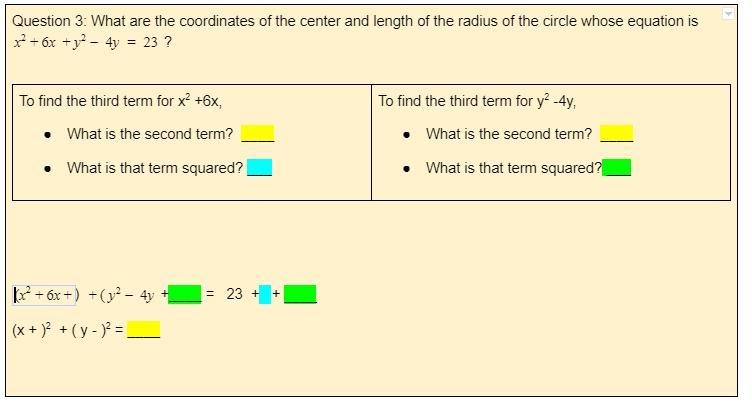 Fill in the blanks, solve x2+6x +y2- 4y = 23-example-1