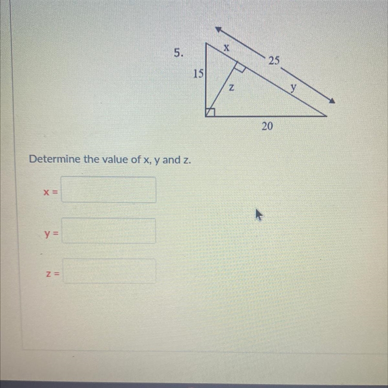 Determine the Value of x,y and z.-example-1