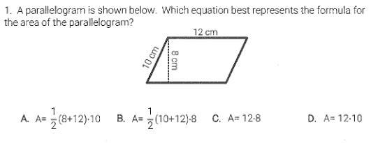 A parallelogram is shown below. Which equation best represents the formula for the-example-1