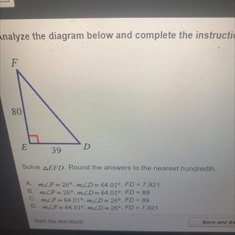 Analyze the diagram below and complete the instructions that follow. Solve triangle-example-1