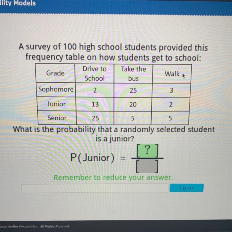 A survey of 100 high school students provided this frequency table on how students-example-1