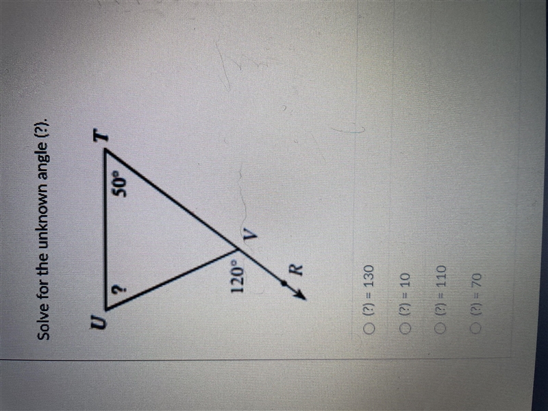 Solve for the unknown angle-example-1