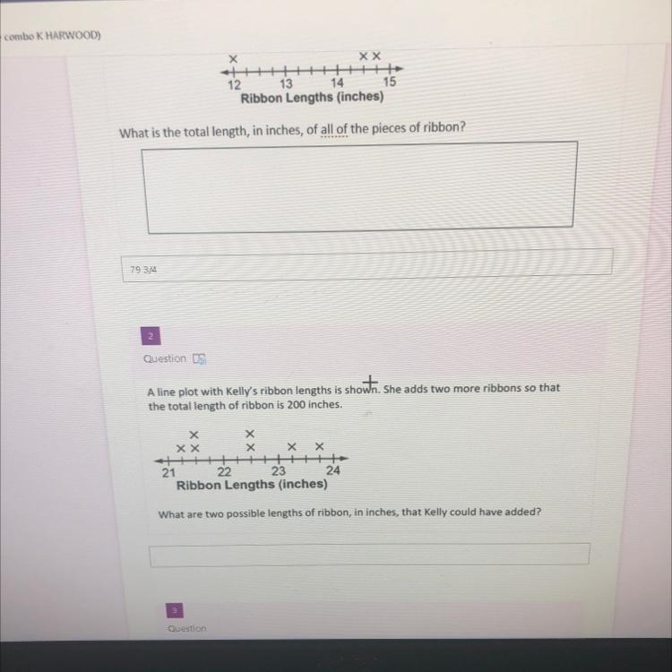 A line plot with Kelly's ribbon lengths is shown .she adds two more ribbons so that-example-1