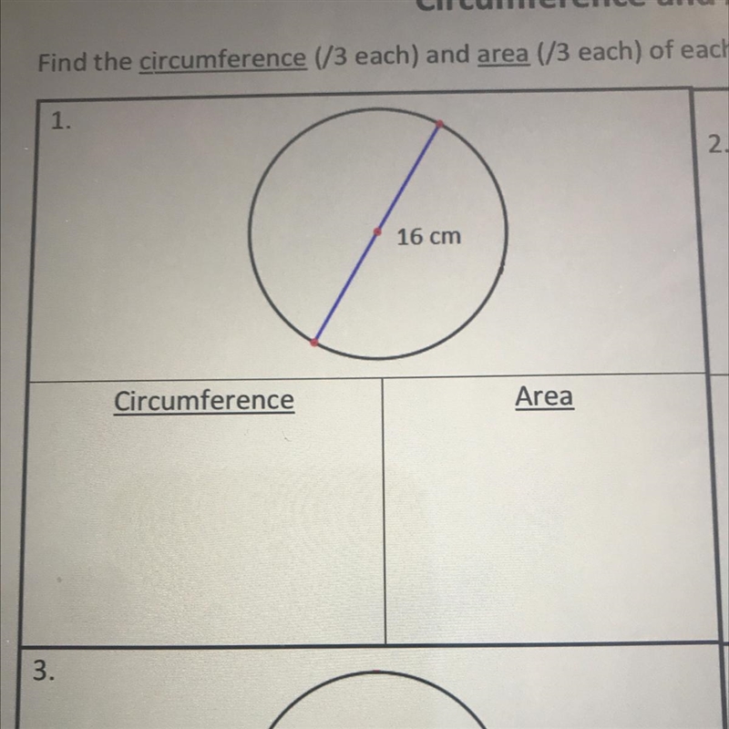 Find the circumference and area of each circle. Include the formula thank you-example-1